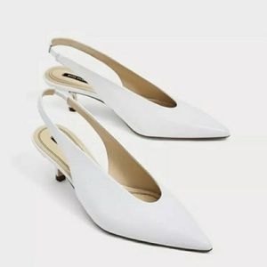 Zara White Leather Slingbacks